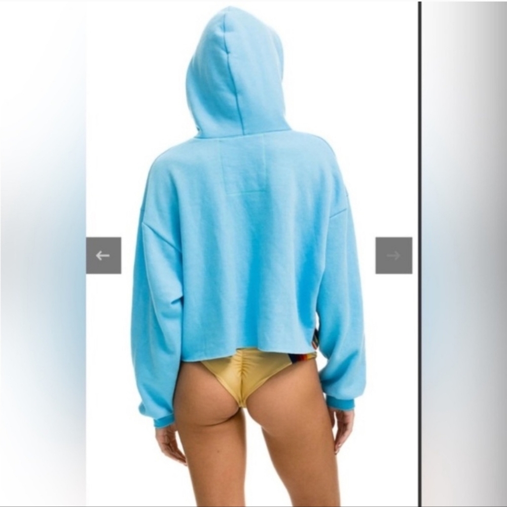 Aviator Nation Bolt Stripe Relaxed Cropped Hoodie Sweatshirt Sky Blue Large - Picture 2 of 14